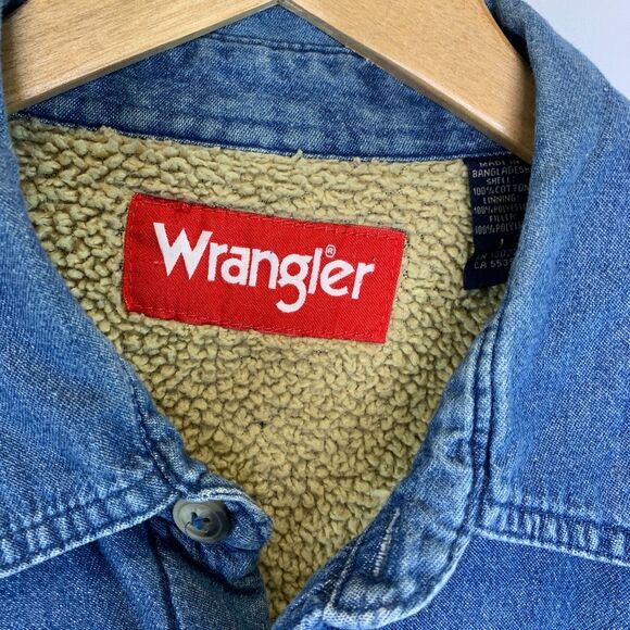 WRANGLER Sherpa Lined Blue Denim Jacket‎ Shirt Jacket Men's Large - Picture 8 of 15